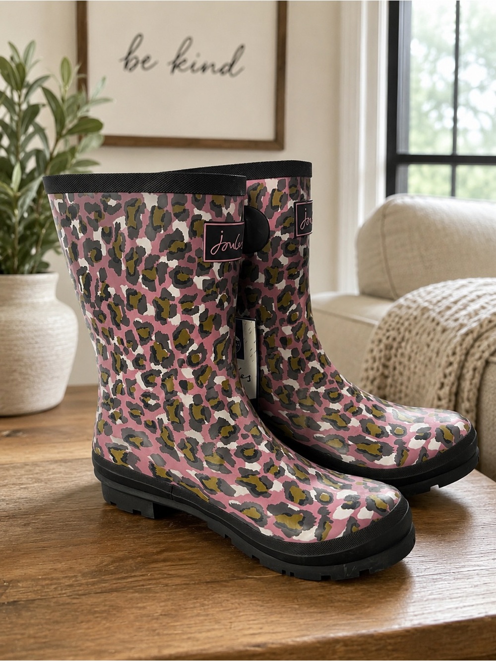 Joules Pink Leopard-Print Women's Rain Boots